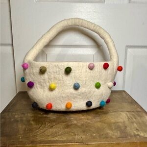 Paper Source Cream Basket with Colorful Pom Poms